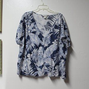 H&M L.O.G.G. Cotton Blue White Palm Leaves Top XL 3/$25
